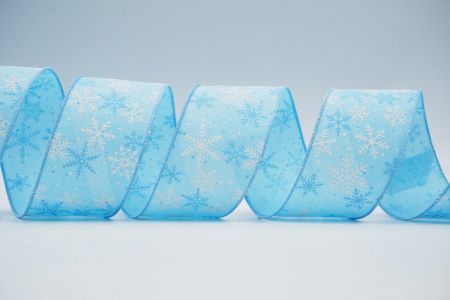Текстурована стрічка зі сніжинками на дроті_KF7417GC-12-216_синя